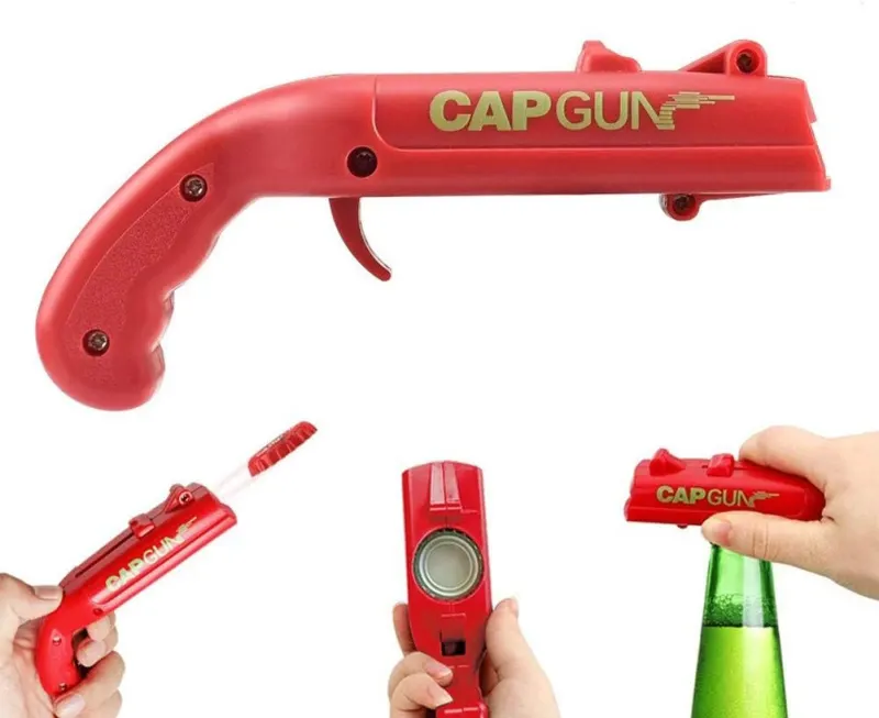 Abridor de botellas lanzachapas: cerveza y puntería