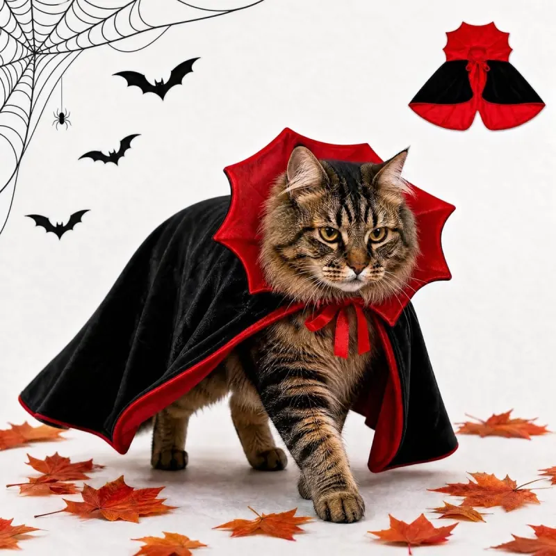 Disfraz de Halloween para mascota: capa de vampiro ligera