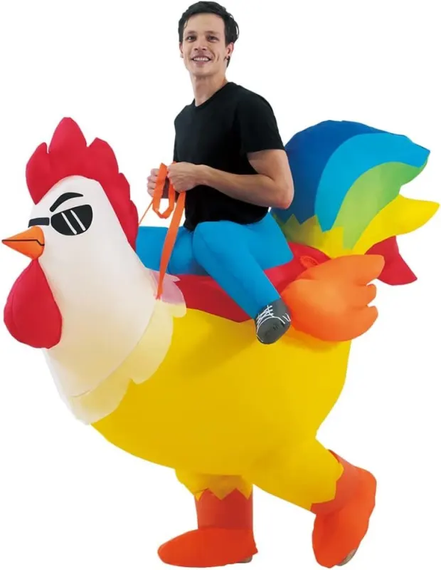 Disfraz inflable de gallo para adultos de 150 a 180 cm: el pollo arcoíris