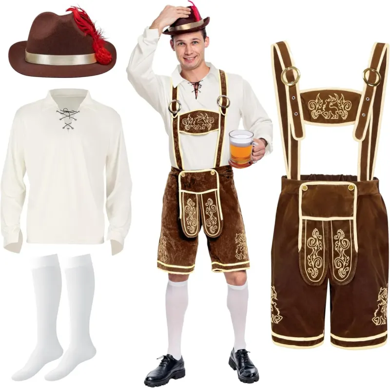 Disfraz Oktoberfest hombre con lederhosen, sombrero y calcetines