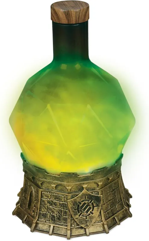 Lámpara poción mágica: botella d20 con humo verde