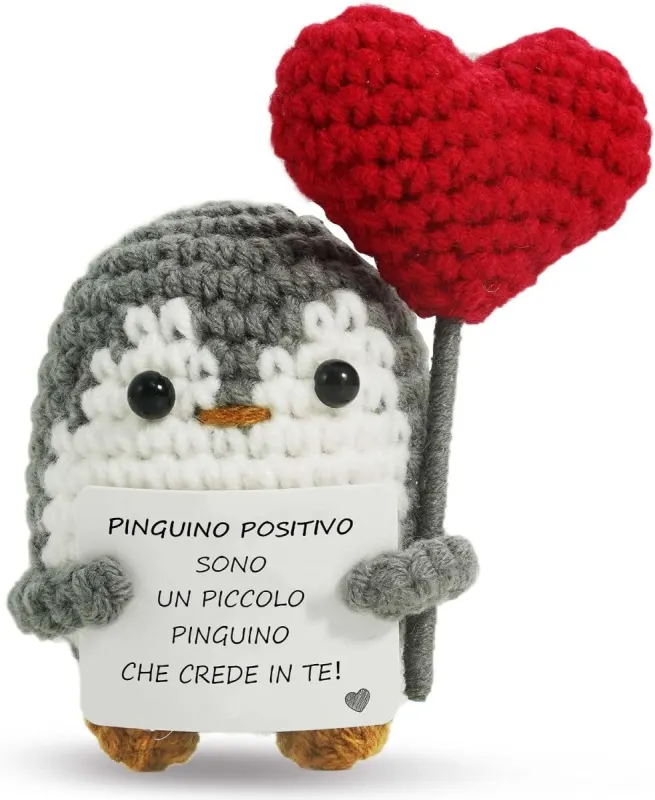 Pingüino de apoyo emocional de punto, mini y divertido