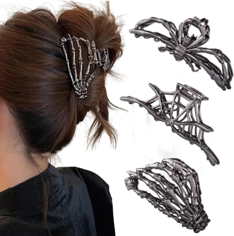 Pinzas de pelo esqueleto: manos y telarañas para tu moño