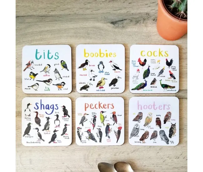 Diviértete con estos posavasos de aves con nombres divertidos