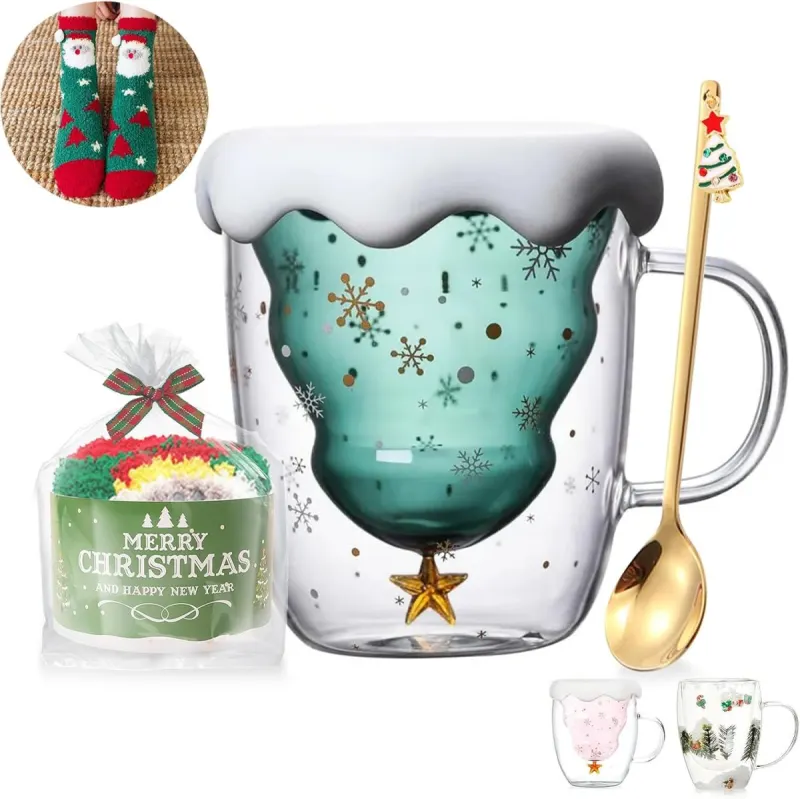 Taza árbol de Navidad de doble pared para café y té