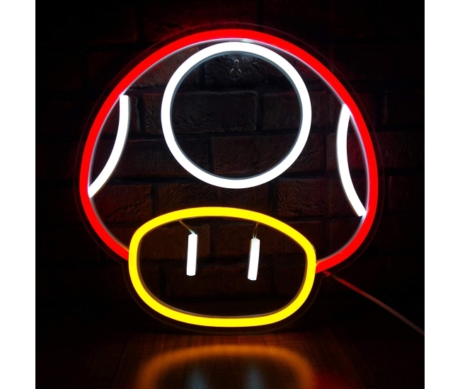 Letrero LED de champiñón Mario - Decora tu hogar con estilo gamer