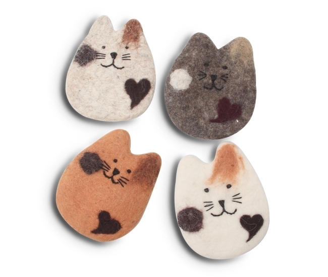 Posavasos de fieltro absorbente para gatos hechos a mano - Set de cuatro - Regalos para amantes de los gatos - Coasters divertidos para bebidas - Protege tus muebles